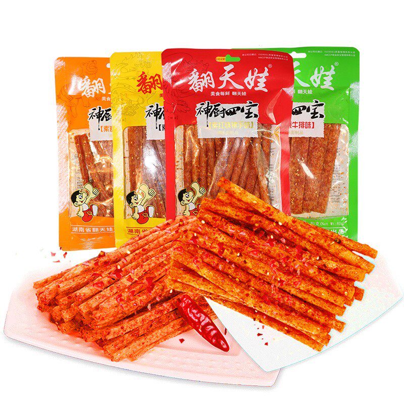 翻天娃辣条神厨四宝湖南农业大学通心棒素烧牛排味面筋朝天娃辣条
