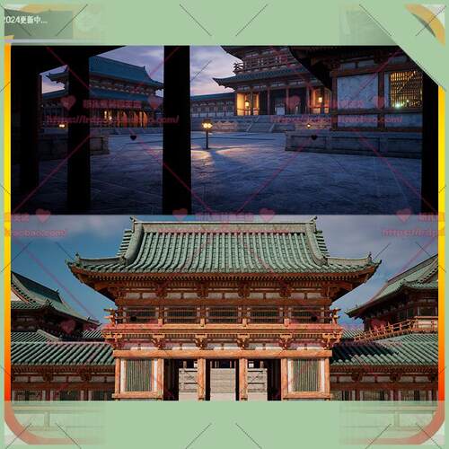 UE5 虚幻5 日式中国风古代建筑寺庙佛像木桥灯笼室内外场景3D模型