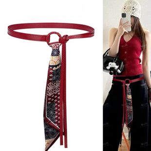 丝巾腰带丝带配饰腰链皮带嘻哈朋克复古美式装饰新款牛仔裤红色