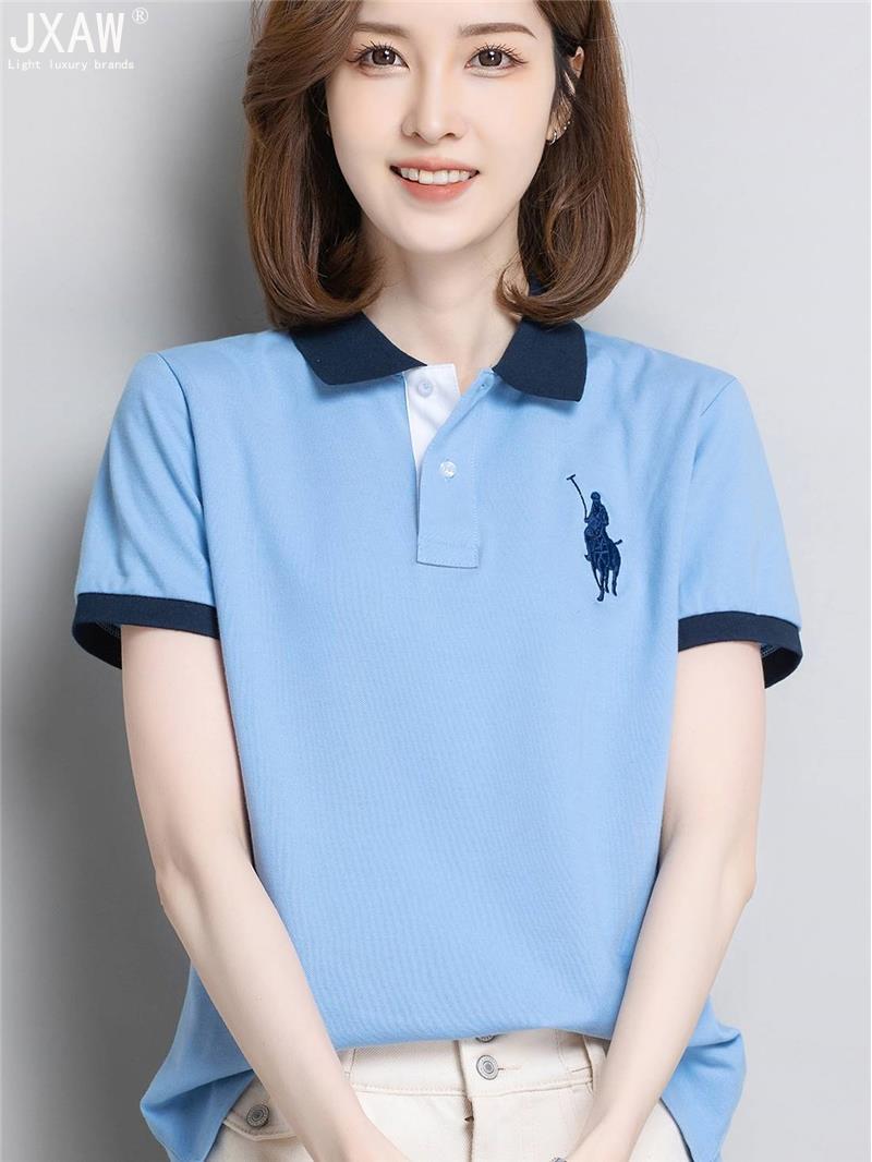 翻领短袖polo衫女刺绣夏季宽松純棉上衣运动定制t恤工作服文化衫