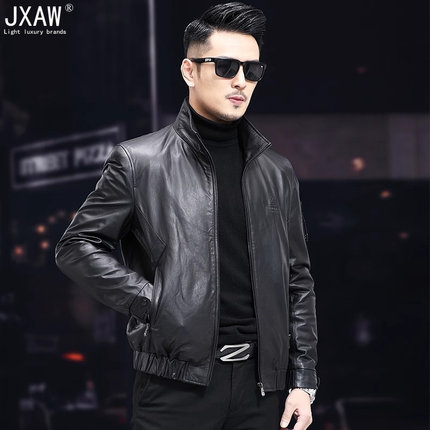 真皮羽绒服男2025春季高端短款小牛皮保暖立领皮衣夹克机车服外套