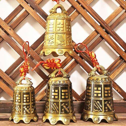 真黄铜八宝铜铃铛摆件平安钟家居门饰八仙法器铜钟八卦钟家居挂件