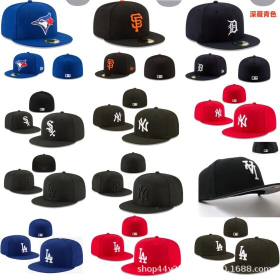 跨境外贸欧美LA道奇闭口棒球帽子NY洋基尺寸帽SOX刺绣遮阳平沿帽