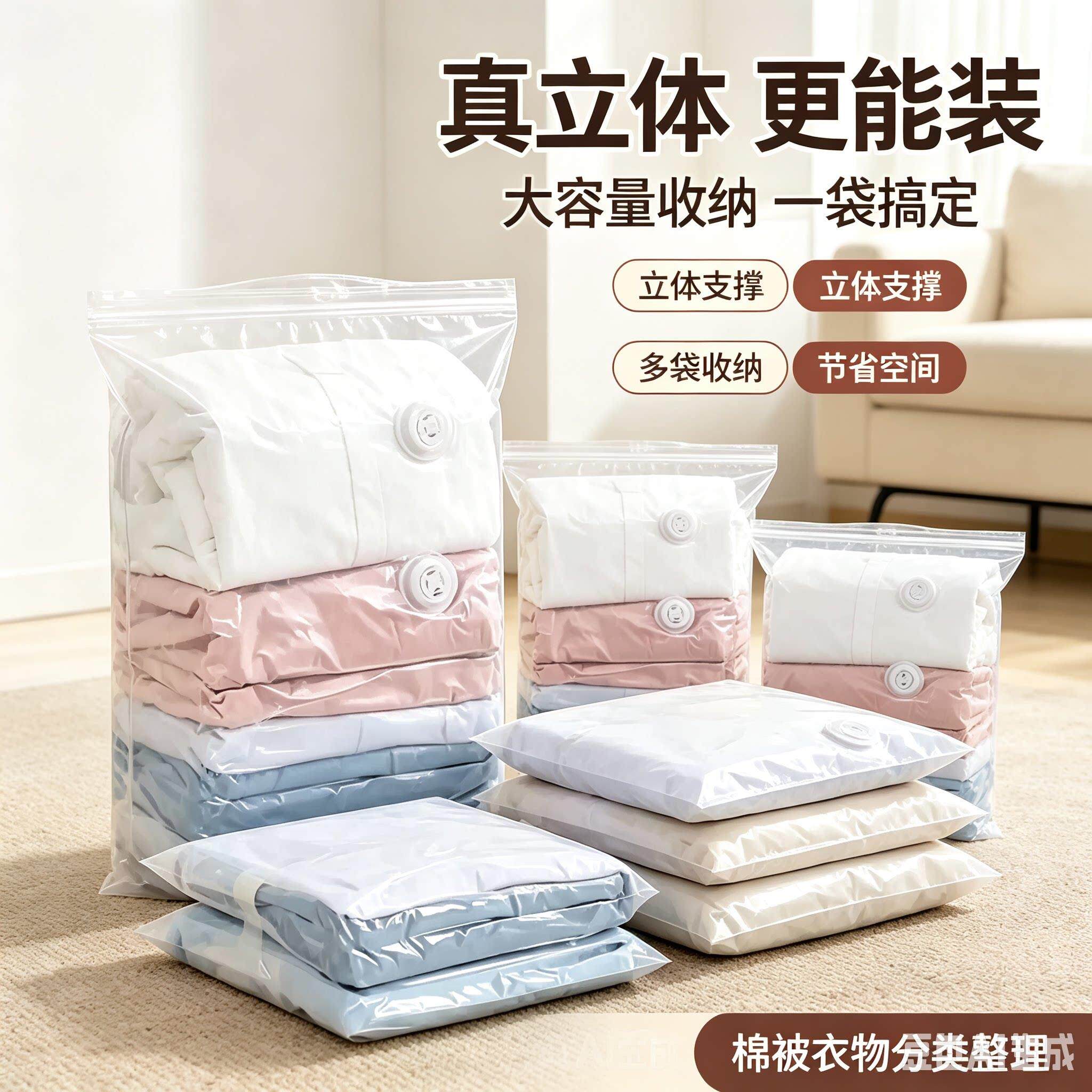 【拍一发八】真TNX空立体压缩纳袋抽压两收用家庭衣服棉被收纳袋z