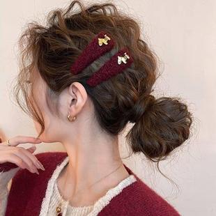 红色金标小马毛绒发夹女前额侧边夹2026新款浏海夹子高端发夹头饰