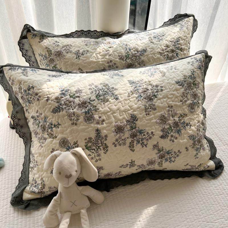 全棉韩版绗缝夹棉枕套蕾丝花边纯棉加厚加大一祇装枕头套全棉家用