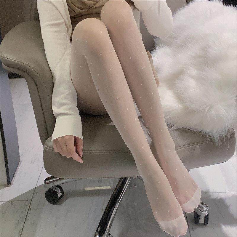 白色波点丝袜女加绒美腿袜光腿薄款百搭纯欲黑丝假透肉裤袜