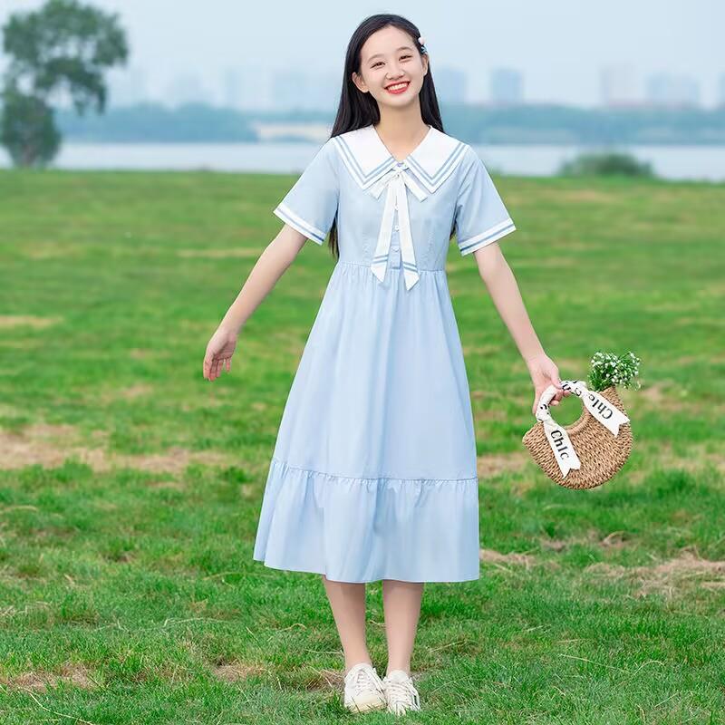 女连衣裙夏季新款学院裙子大中儿童网童公7365主裙中小学生过膝长