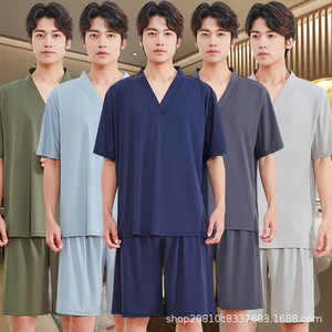 汗蒸服浴服曲水冰凉丝睡衣男士足疗按摩桑拿浴家居服兰亭高档冰丝