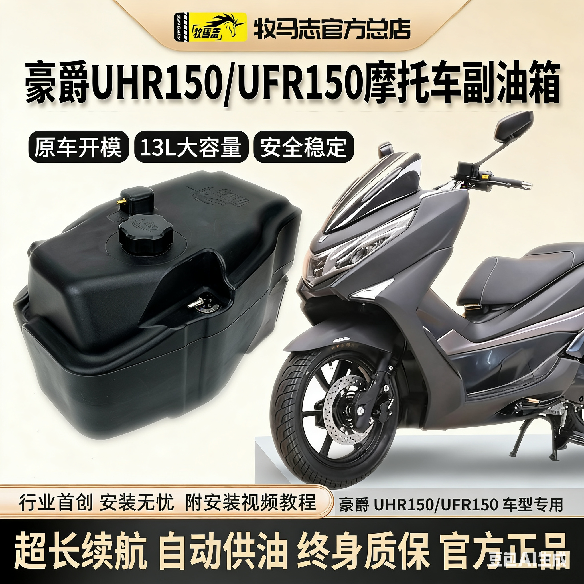 牧马志豪爵UHR150摩托车副油箱UFR150改装件踏板车备用大容量油箱
