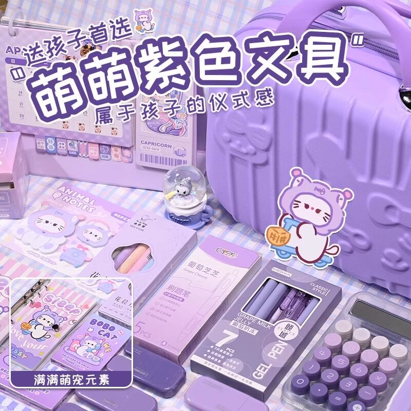 文具礼盒套组紫色系列小学生专用六一儿童节礼物女孩子学习用品中