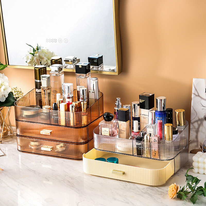 轻奢桌面化妆品收纳盒家用首饰盒护肤品彩妆分格亚克力置物架