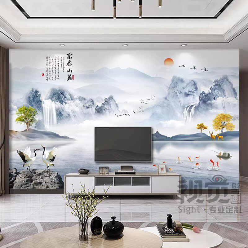 新款中式电视背景墙墙板客厅沙发装饰碳晶护墙板酒店办公室金刚板
