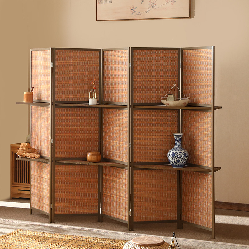实木屏风隔断新中式折屏做旧室内玄关摆件客厅折叠置物架遮挡移动