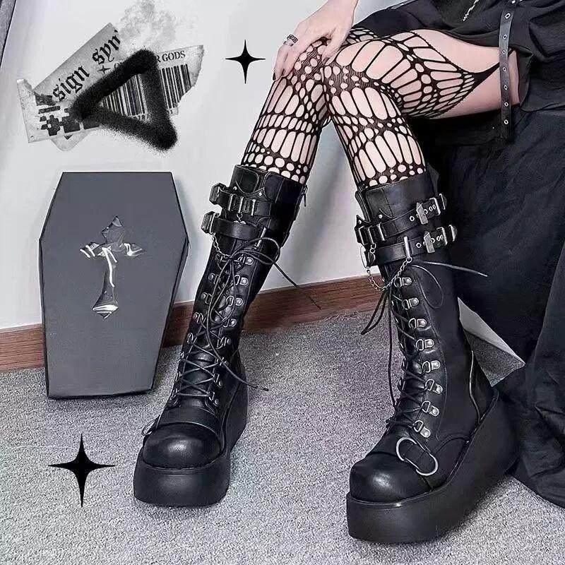 厚底靴铆钉高筒女靴朋克