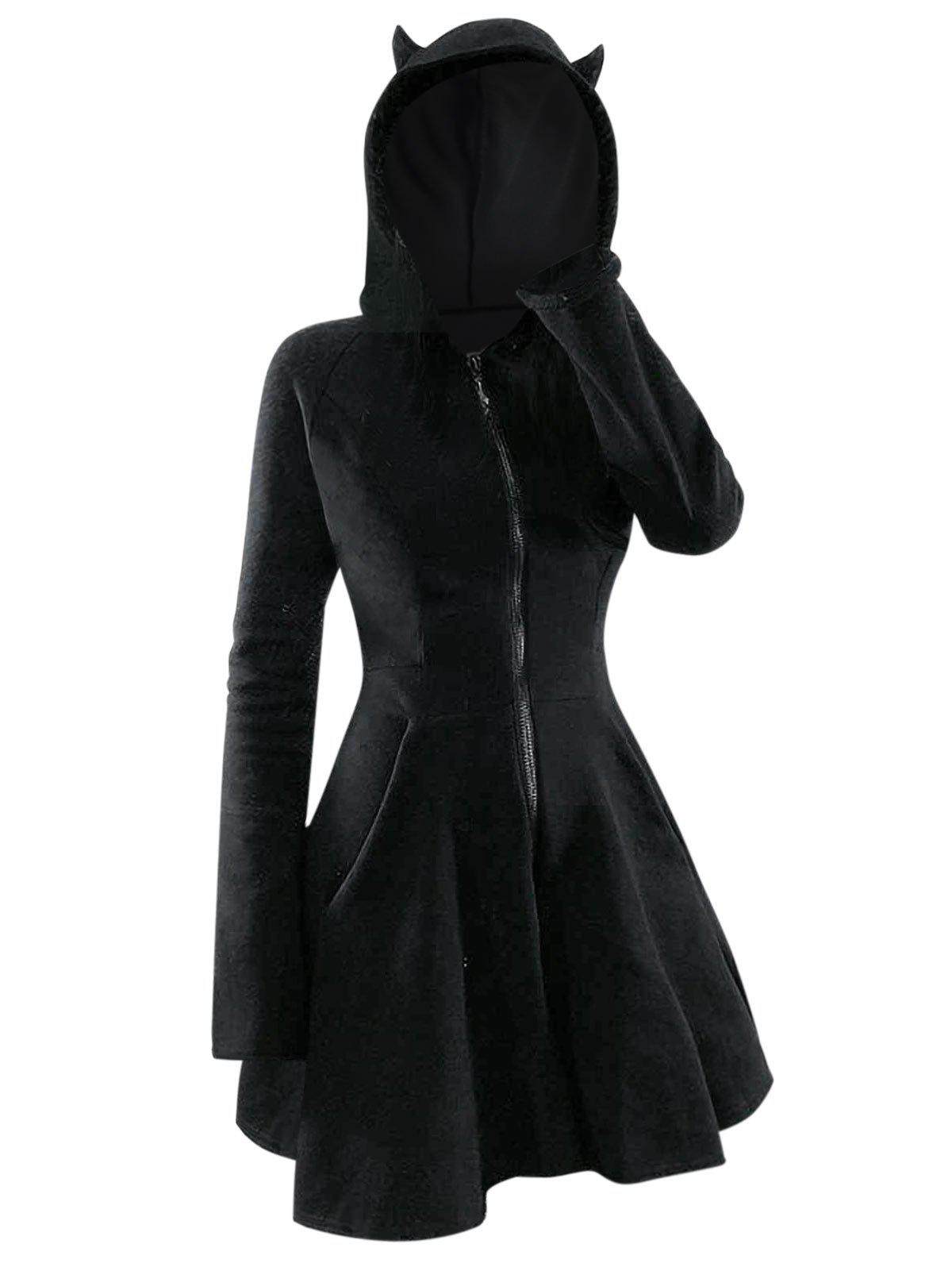 欧美拼接女士哥特风连帽长袖金丝绒猫耳修身连衣裙礼服大码女装