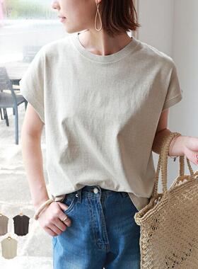 跨境日韩系宽松大码前短后长短袖纯棉T恤女夏季新款下摆开叉上衣