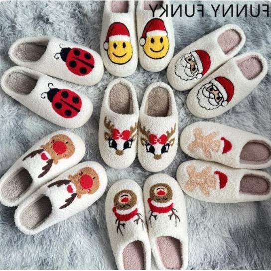 New Christmas Elk Cotton Slippers For Men Women Halloween