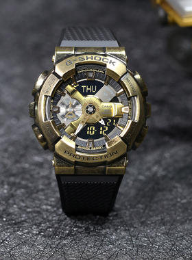 卡西欧手表男G-SHOCK时间战士机甲复古金属运动电子表GM-110VG/VB