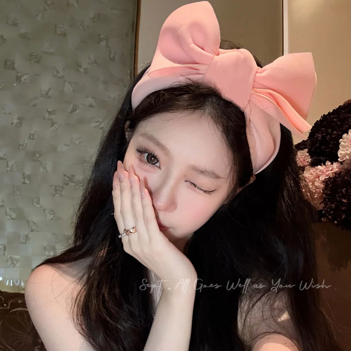 粉色超大蝴蝶结发箍女甜美洗脸