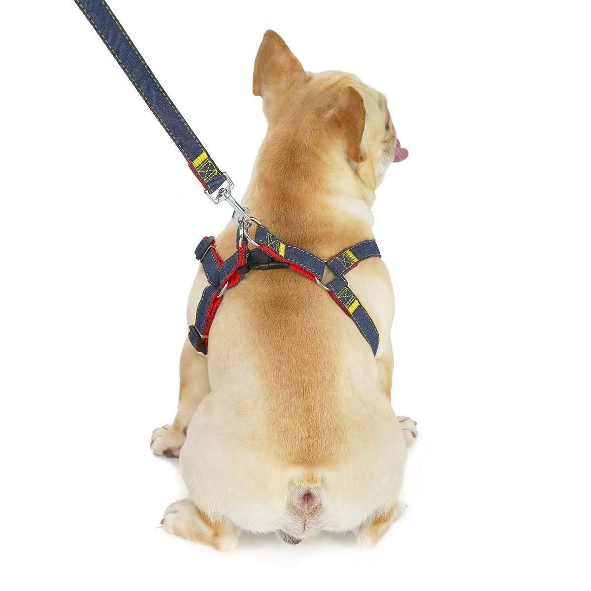 狗狗专用牛仔风遛狗牵引绳+胸背
