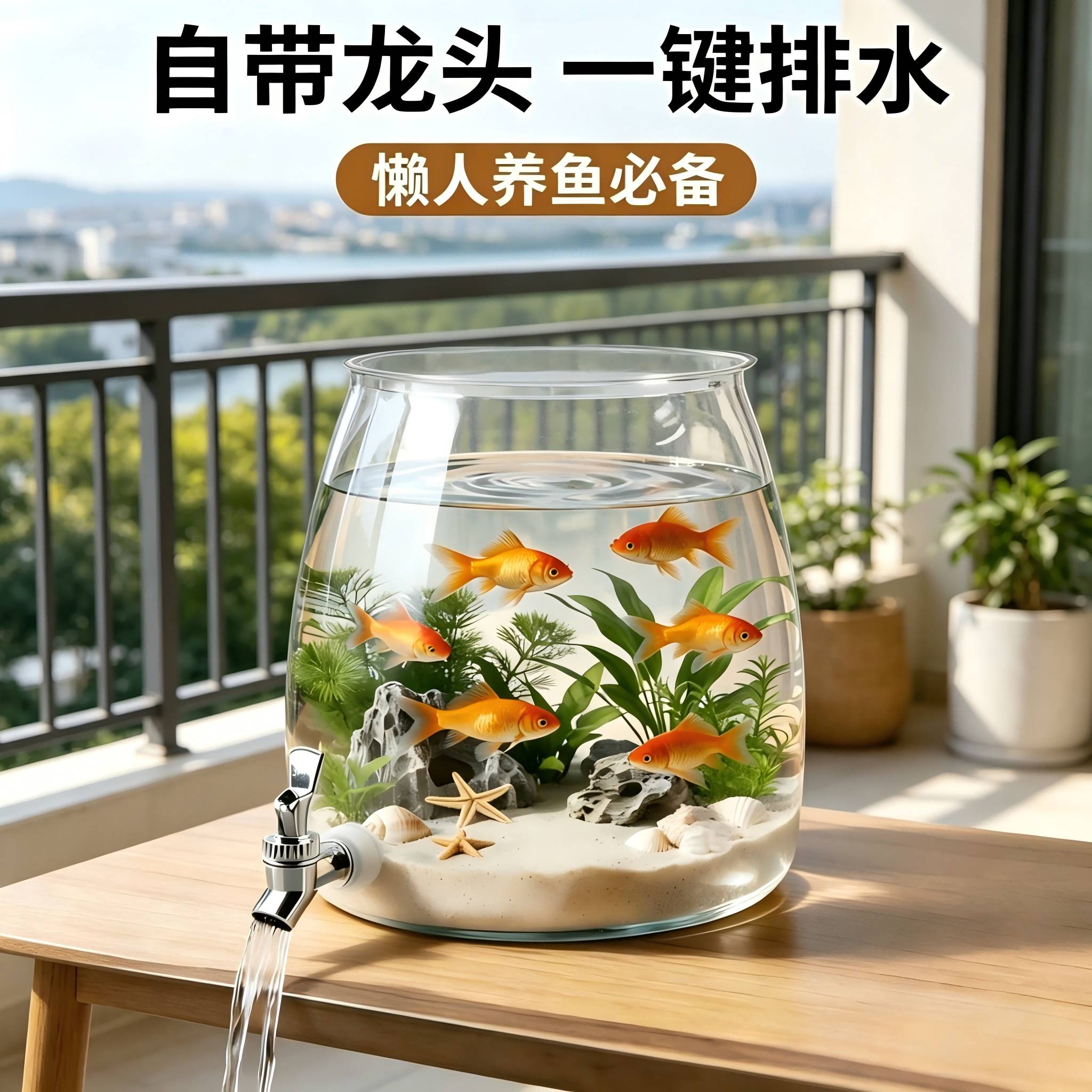 鱼缸客厅2026新款带水龙头小金鱼
