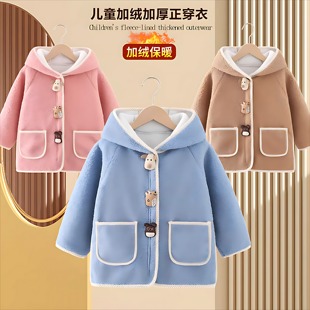 儿童罩衣防水防脏中长款外套护衣男童秋冬款外套正穿宝宝衣帽衫