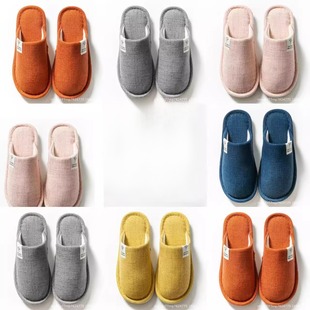 棉拖鞋家用秋冬季春待客居家居保暖防滑男女室内静音四季亚麻棉拖