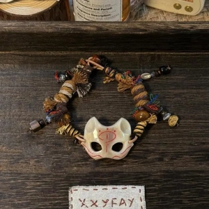 复古民族风手链女藏式新中式狐狸面具手工串珠编绳手绳小众设计感