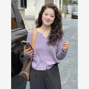 加码温柔的白紫色针织品女子早秋新胖毫米宽松瘦身看内外小衬衫上