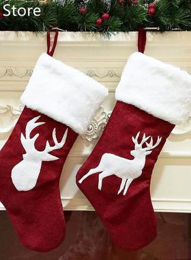 2pcs Christmas Pendant Large Deer Pattern Christmas Socks Gi