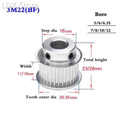 1Pcs 3M22T Synchronous Wheel Aluminum Alloy Timing Belt Pull