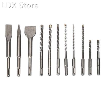 8Pcs Rotating Hammer Drill Bit Cemented Carbide + 3Pcs Chise
