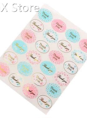 24Pcs/sheet Floral Thank You Adhesive Stickers Oval Packagin