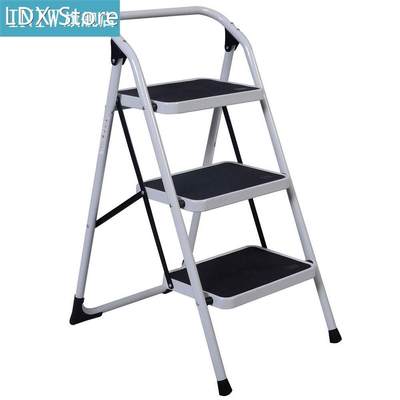 Home Use 3-Step Short Handrail Iron Ladder Black White Port