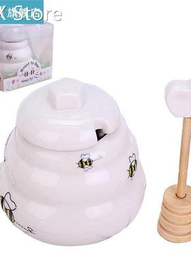 1pc Honey Pot Ceramic Bee Condiment Pot Honey Jar Po