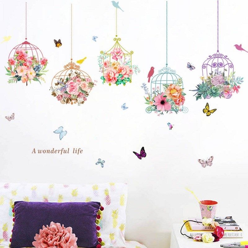 beautiful flowers butterfly wall decals home decorative stic