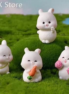 Lovely Rabbit Model Cartoon Animal Figurine Dollhouse Miniat