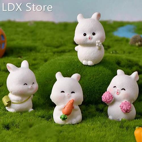 Lovely Rabbit Model Cartoon Animal Figurine Dollhouse Miniat