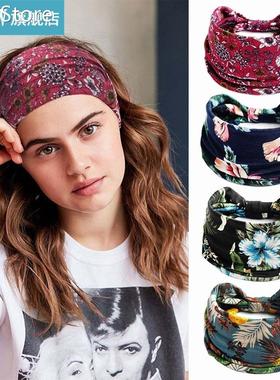 Fashion Vintage Cross Knot Turban Bandanas Wide Yoga Headban