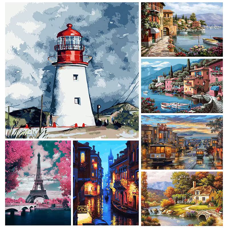 Paint By Numbers For Adults Romantic Town Coloring By Number