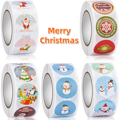 1 Roll Merry Christmas Stickers 500pcs Animals Snowman Trees