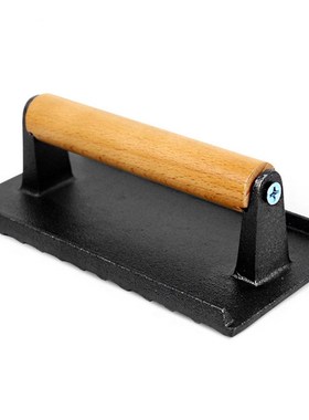 Meat Press Steak BBQ Cast Iron Weight Press Plate With Woode