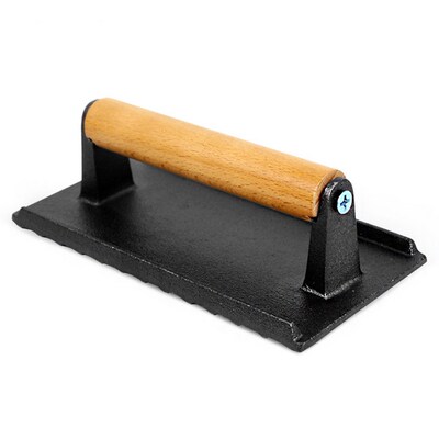 Meat Press Steak BBQ Cast Iron Weight Press Plate With Woode