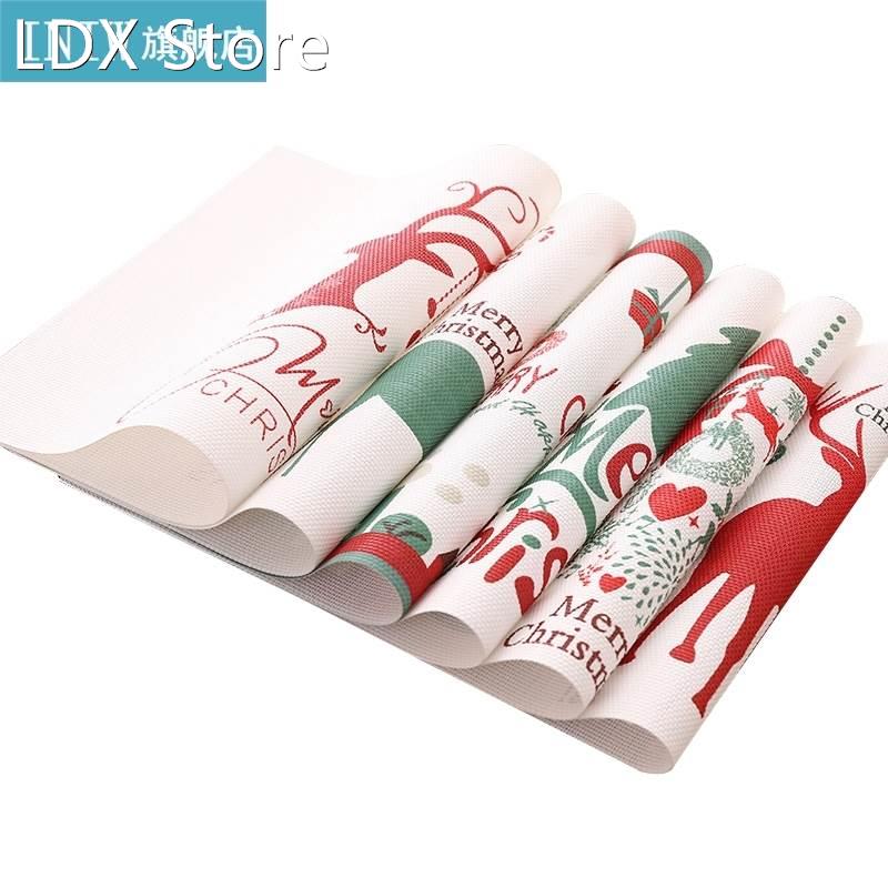 4Pcs/Set Christmas Placemat Waterproof PVC Coaster Christmas
