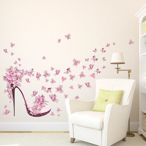 High-heeled Shoe Butterflies Flowers Wall Stickers For Girls