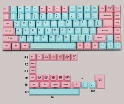 Pink and Blue PBT dye sublimated keycaps Cherry profile for