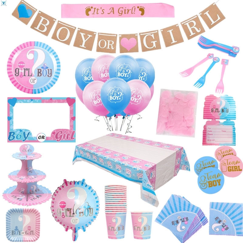 Gender Reveal Disposable Tableware Set Baby Shower Boy Or