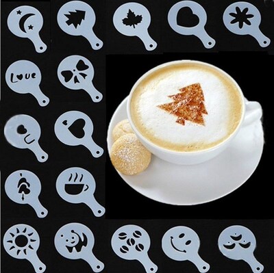 16Pcs Coffee Stencils Cappuccino Barista Art Drawing Foam