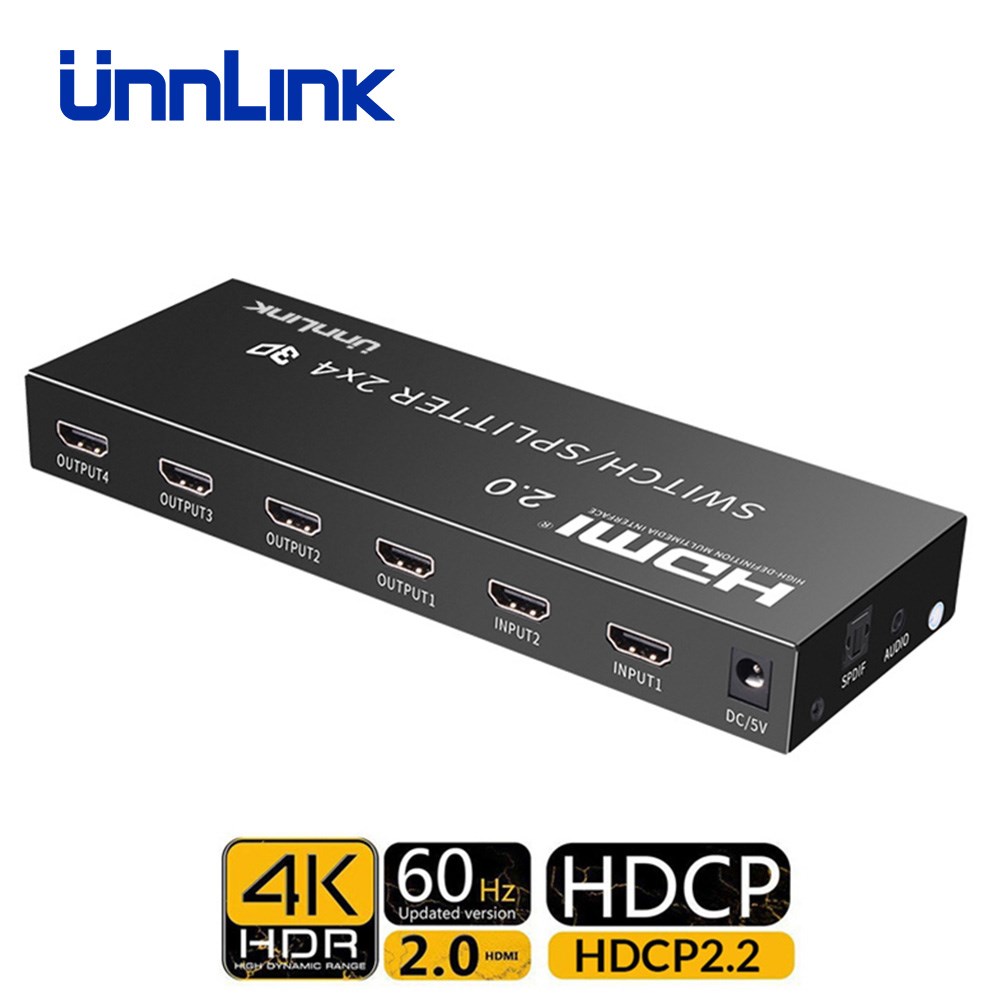 Unnlink HDMI 2.0 2 In 2/4 Out HDCP2.2 4K@60Hz HDR HDMI Swit